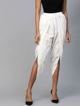 ADA - Hand Embroidered White Cotton Dhoti- A100383 (XS) (A100383)
