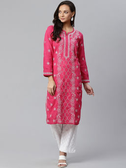 ADA - Ethnic Magenta and White Chikankari Kurta and Palazzo (Set of 2) (XS) (A100395)