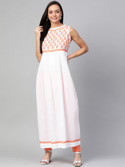 ADA - Embroidered White Cotton Lucknow Chikankari Kurta (XS) (A100466)