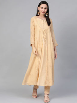 ADA - Beige Embroidered Kurta and Trouser (Set of 2) (XS) (A100552)
