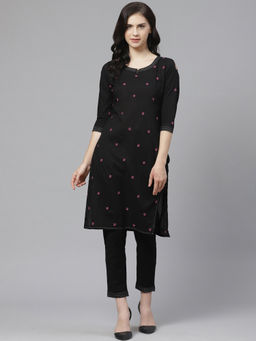 ADA - Embroidered Black Lucknow Chikan Kurta With Pant (Set of 2) (XS) (A100558)