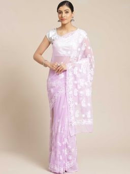 ADA - Lavender Embroidered Saree with Unstitched Blouse (A129590)