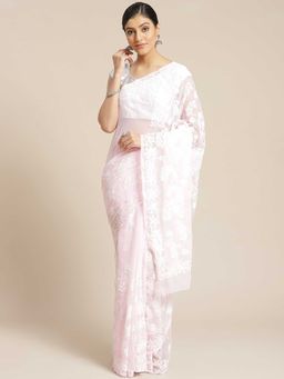 ADA - Pink Embroidered Saree with Unstitched Blouse (A130086)