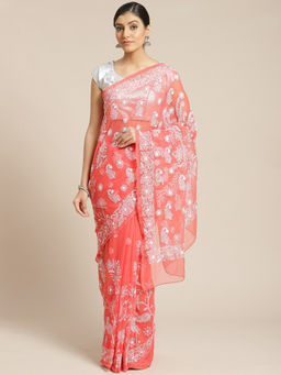 ADA - Pink Embroidered Saree with Unstitched Blouse (A204916)