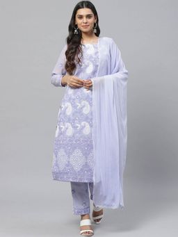 ADA - Hand Embroidered Mauve Cotton Lucknowi Chikankari Dress Material- A211111 (A211111)