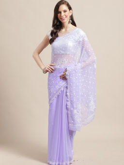 ADA - Lavender Georgette Lucknow Embroidered Chikan Saree With Unstitched Blouse (A233468)