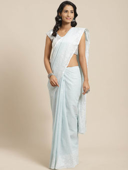 ADA - Kota Grey Lucknow Embroidered Chikan Saree With Unstitched Blouse (A311113)