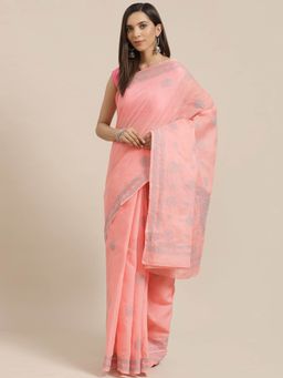 ADA - Pink Embroidered Saree With Unstitched Blouse (A311120)