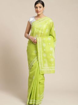 ADA - Green Embroidered Saree With Unstitched Blouse (A311140)