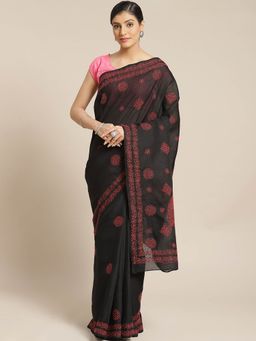 ADA - Black Embroidered Saree With Unstitched Blouse (A311142)