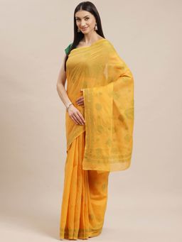 ADA - Mustard Embroidered Saree With Unstitched Blouse (A311144)
