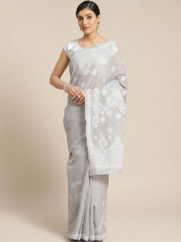 ADA - Grey Embroidered Saree With Unstitched Blouse (A311145)