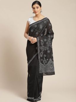 ADA - Black Embroidered Saree With Unstitched Blouse (A311152)
