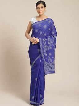 ADA - Blue Embroidered Saree With Unstitched Blouse (A311153)