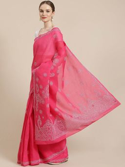ADA - Embroidered Magenta Cotton Lucknow Chikan Saree- A311155 (A311155)
