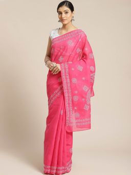 ADA - Embroidered Magenta Cotton Lucknow Chikan Saree- A311183 (A311183)