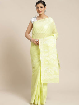 ADA - Embroidered Green Cotton Lucknow Chikan Saree- A311189 (A311189)