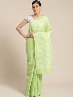 ADA - Green Embroidered Saree with Unstitched Blouse