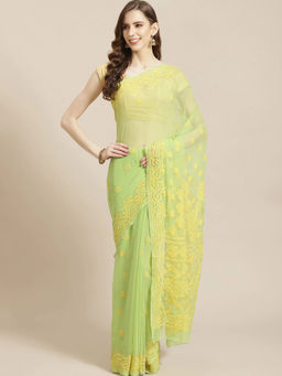 ADA - Green Embroidered Saree with Unstitched Blouse (A311198)