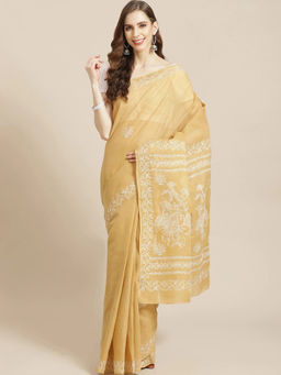 ADA - Beige Embroidered Saree with Unstitched Blouse (A311200)