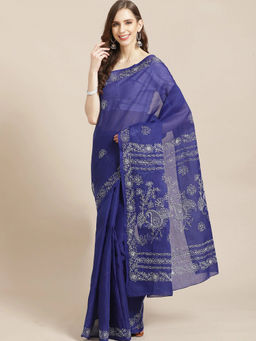 ADA - Blue Embroidered Saree with Unstitched Blouse (A311201)