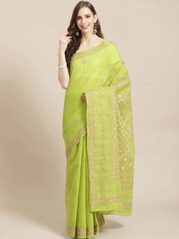 ADA - Green Embroidered Saree with Unstitched Blouse (A311204)