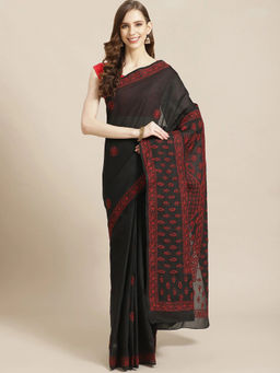 ADA - Black Embroidered Saree with Unstitched Blouse (A311205)