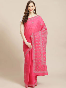 ADA - Magenta Embroidered Saree with Unstitched Blouse (A311206)
