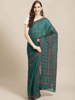 ADA - Green Embroidered Saree with Unstitched Blouse (A311208)