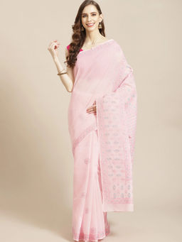 ADA - Pink Embroidered Saree with Unstitched Blouse (A311211)