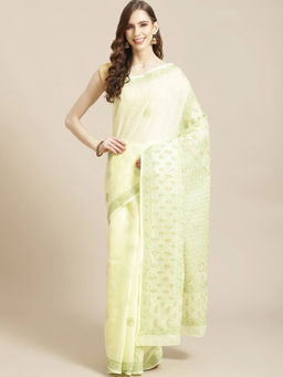ADA - Yellow Embroidered Saree with Unstitched Blouse (A311212)