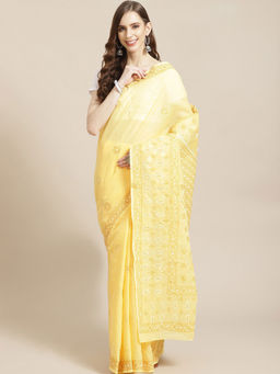 ADA - Yellow Embroidered Saree with Unstitched Blouse (A311216)