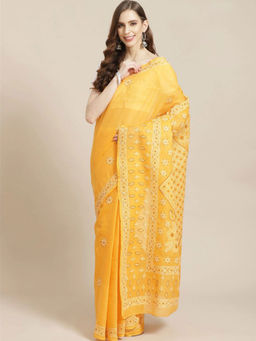 ADA - Mustard Embroidered Saree with Unstitched Blouse (A311217)