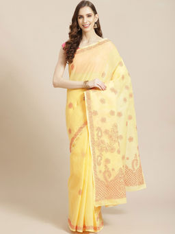 ADA - Yellow Embroidered Saree with Unstitched Blouse (A311218)