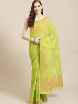 ADA - Green Embroidered Saree with Unstitched Blouse (A311220)