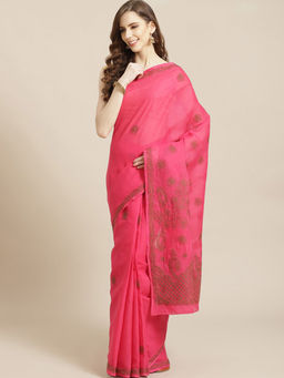 ADA - Magenta Embroidered Saree with Unstitched Blouse (A311221)