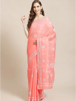 ADA - Peach Embroidered Saree with Unstitched Blouse (A311222)