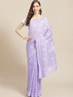 ADA - Lavender Embroidered Saree with Unstitched Blouse (A311223)