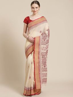 ADA - Hand Embroidered Fawn Kota Lucknow Chikan Saree- A311243 (A311243)