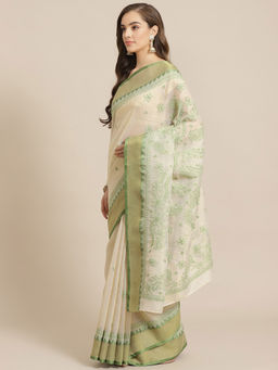 ADA - Hand Embroidered Beige Kota Lucknow Chikan Saree With Unstitched Blouse (A311261)