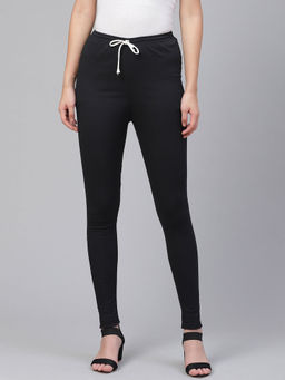 ADA - Hand Embroidered Black Cotton Churidar (M) (A358888)