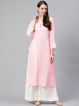 ADA - Pink Embroidered Kurta with Slip Inside (XS) (A411112)