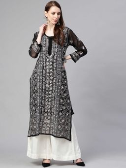 ADA - Black Embroidered Kurta with Slip Inside (XS) (A411116)