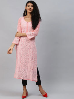 ADA - Hand Embroidered Georgette Chikankari Kurta And Slip With Muqaish Work (Set of 2) [A411218]
