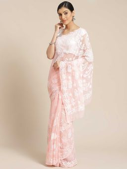 ADA - Peach Embroidered Saree with Unstitched Blouse (A452096)