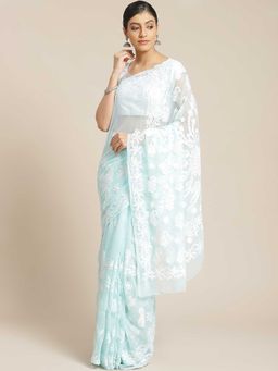 ADA - Blue Embroidered Saree with Unstitched Blouse (A452097)