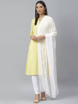 ADA - Hand Embroidered White Chiffon Chikankari Dupatta- A511126 (A511126)