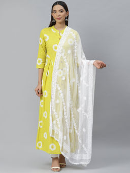 ADA - Hand Embroidered White Chiffon Chikankari Dupatta- A511127 (A511127)