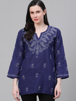 ADA - Royal Blue Embroidered Kurti (XXS) (A534792)