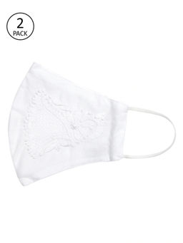 ADA - Hand Embroidered White and White Combo Lucknowi Cotton Chikan Face Mask (Pack of 2) (A611158)